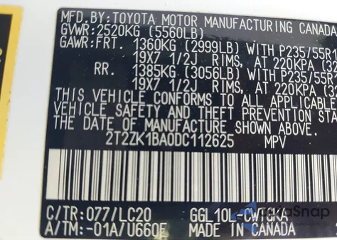 2013 Lexus Rx 350 from USA, damaged, VIN 2T2ZK1BA0DC112625